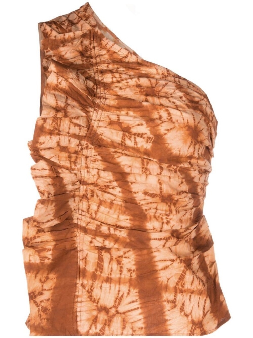 Ulla Johnson Senta Clay Ruffled One Shoulder Shibori Dyed Cotton Top Blouse